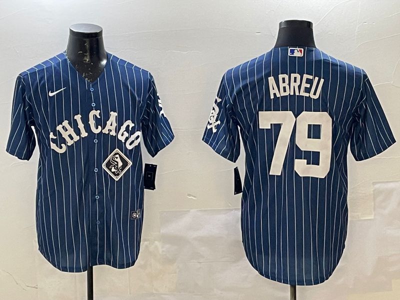 Men Chicago White Sox 79 Abreu Blue Stripe Game 2025 Nike MLB Jersey style 4